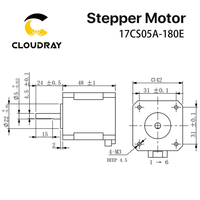 Cloudray 48mm Nema 17 Stepper Motor 52N.cm 1.8A 2 Phase with 4-lead