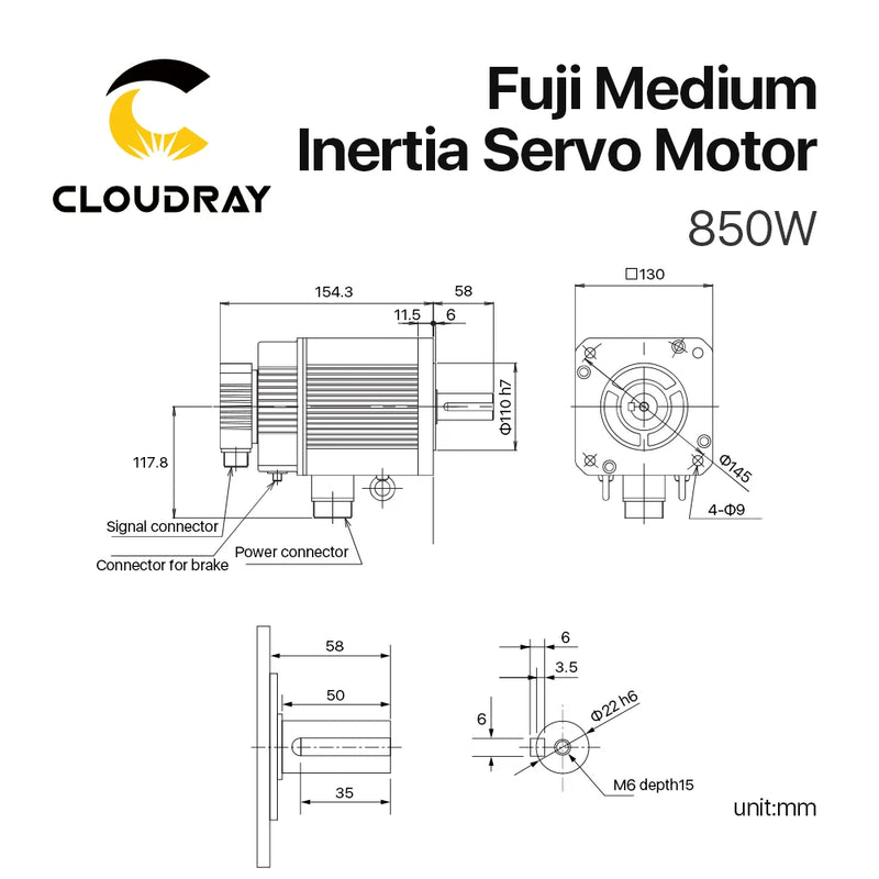 Kits de controlador de servomotor Cloudray Fuji 850W CA 14.01Nm 1500r/min 