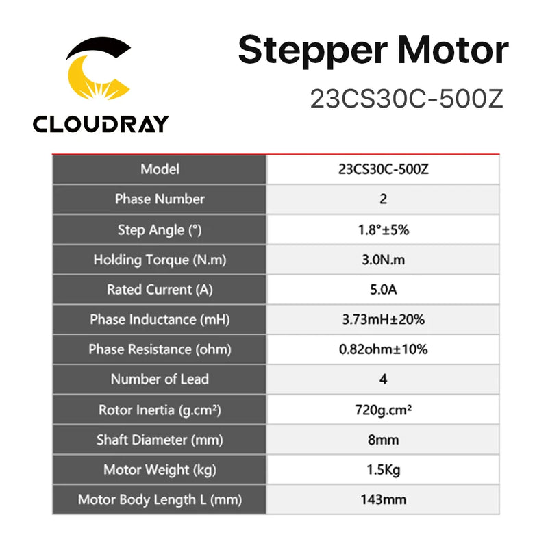 Motor paso a paso Nema 23 de Cloudray, motor paso a paso bifásico de 143mm 3N.m 5A 