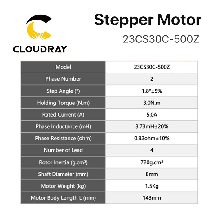 Cloudray Nema 23 Stepper Motor – 2 Phase, 143mm, 3N.m, 5.0A