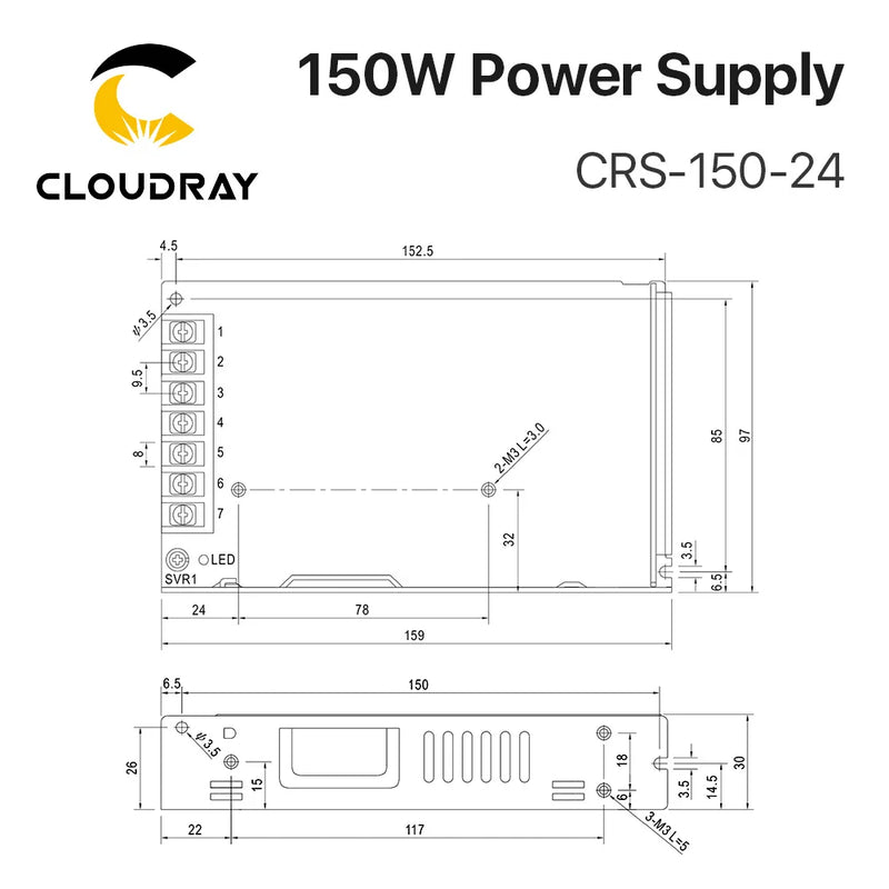 Fuente de alimentación conmutada Cloudray CRS-150 24V 150W 6.5A Alimentación conmutada 