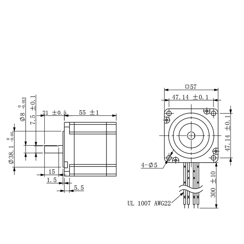 Motor paso a paso Nema23 57mm 90Ncm 2.8A Motor paso a paso bifásico de 4 conductores 