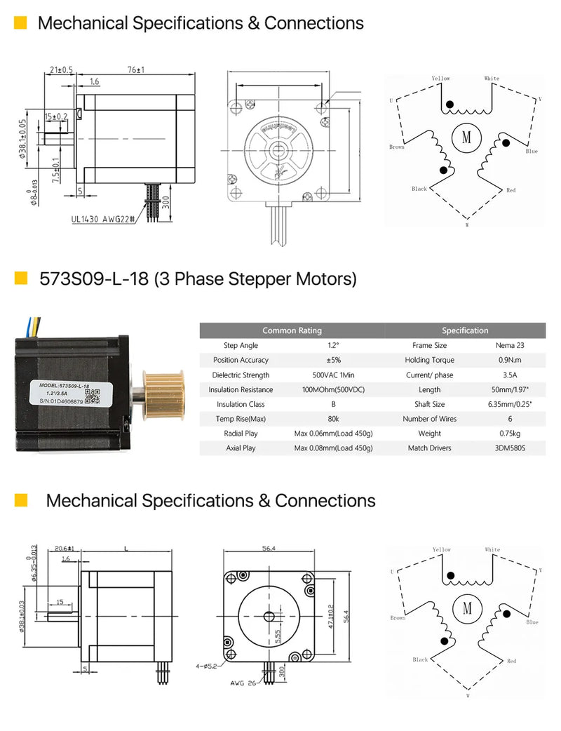 Cloudray Leadshine NEMA 23 3-Phase Stepper Motor Kit 0.9–1.3N.m 3DM580S
