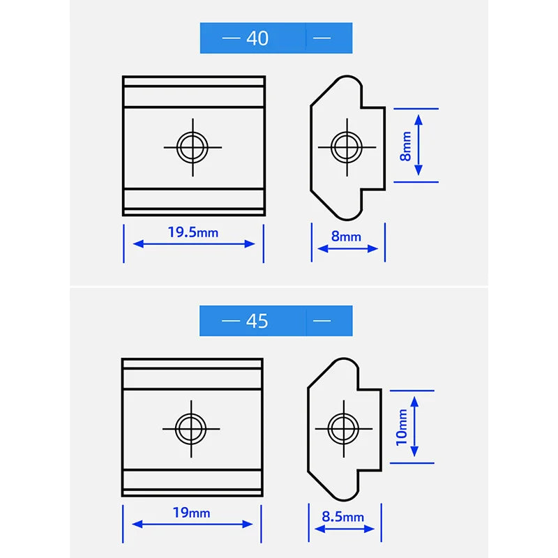 T-Nut for aluminium profiles M3/M4/M5/M6/M8/M10