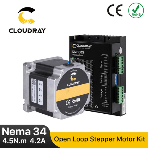 Cloudray Nema 34 Open Loop Stepper Motor Kit with 4.5N.m Torque and DM860S Driver - 4.2A