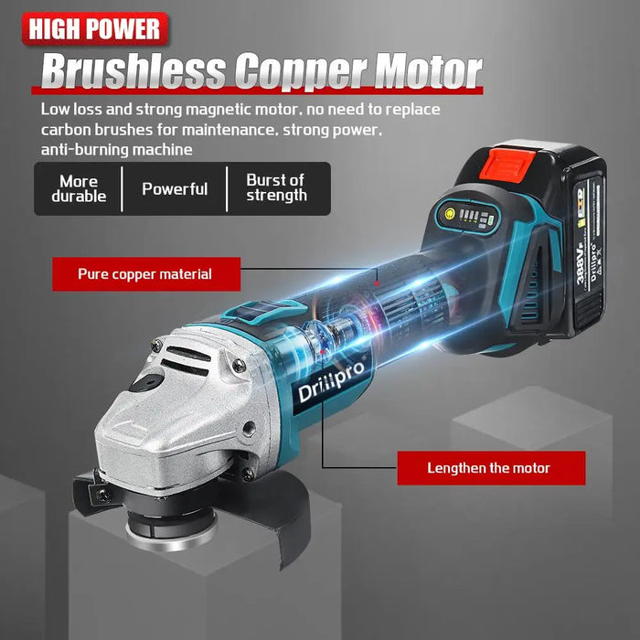 Drillpro Brushless Electric Angle Grinder Cordless 125MM Cutting