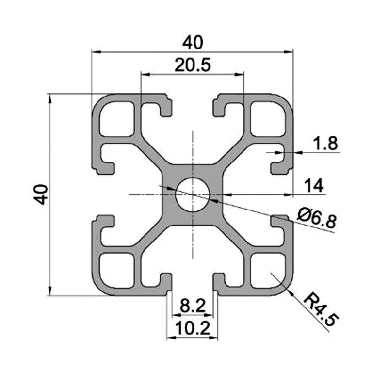 Perfil de aluminio estándar europeo con ranura en T 4040 