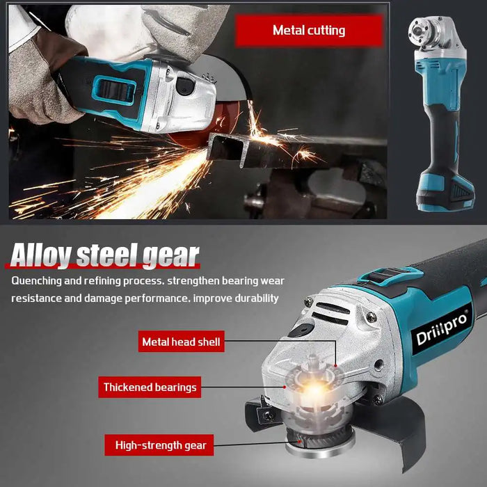 Drillpro Brushless Electric Angle Grinder Cordless 125MM Cutting