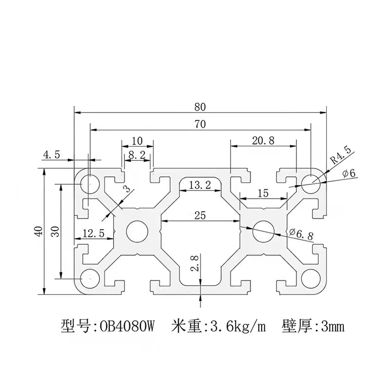 Estándar europeo del perfil de aluminio industrial 4080W