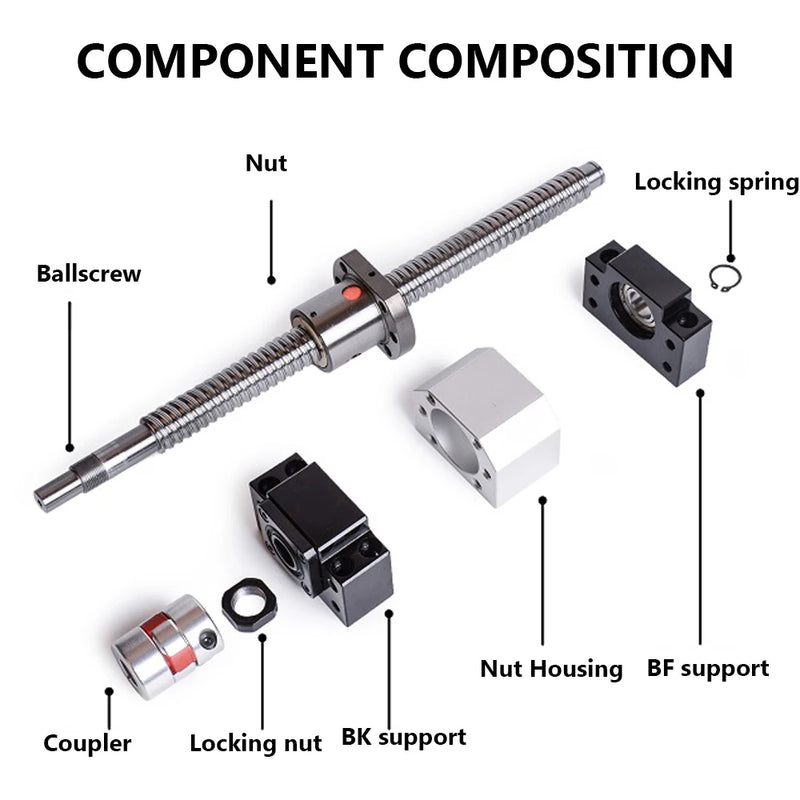 SFU1204 Juego de husillo de bolas laminado SFU1204 C5 con extremo mecanizado + tuerca de bola 