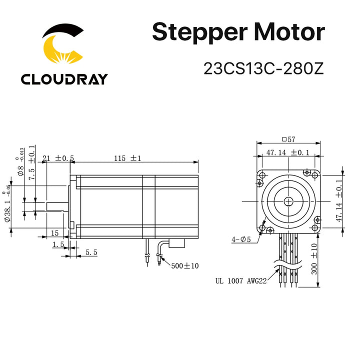 Nema 23 Stepper Motor - 115mm, 1.3Nm, 2.8A, 2-Phase with Cloudray Precision Series