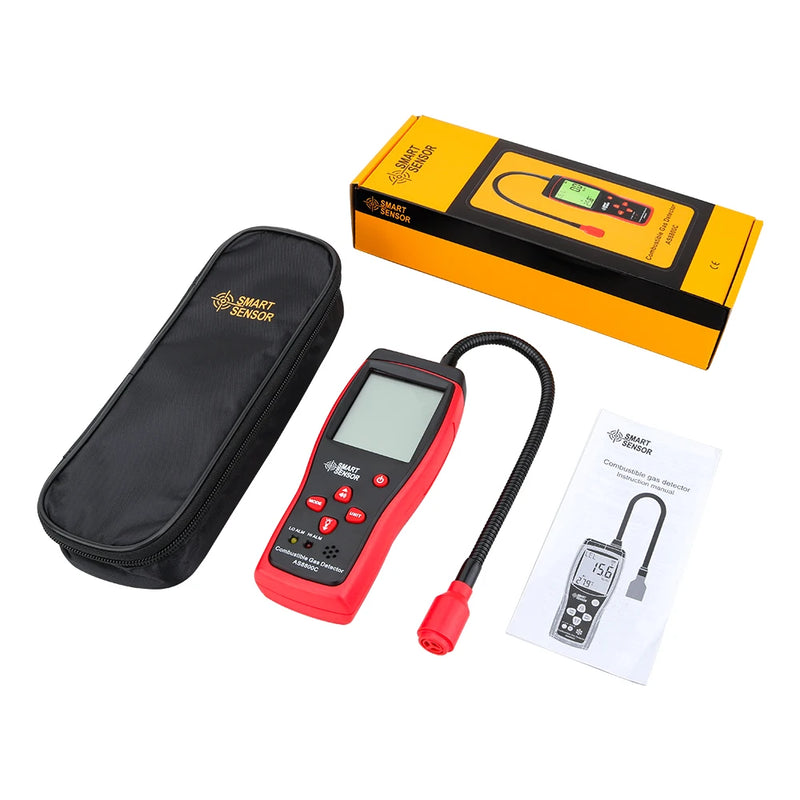 AS8800C Portable Gas Leak Detector – 0–10000ppm / 0–20% LEL Combustible Gas Sniffer with Sound & Light Alarm, Flexible Probe, LCD