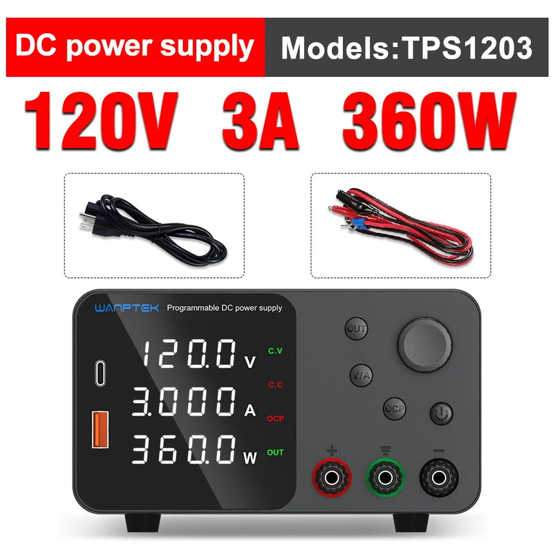 TPS Adjustable DC Bench Power Supply 30V–160V with USB-A & USB-C Digital Display Voltage Regulator