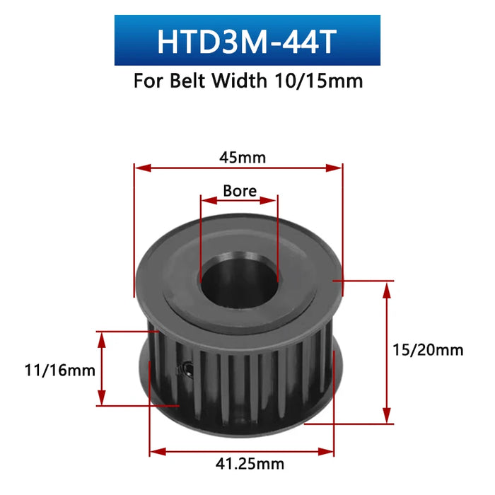 HTD3M 40 44 48 Zähne Schwarz 45# Stahl Zahnriemenscheibe HTD-3M 40T 44T 