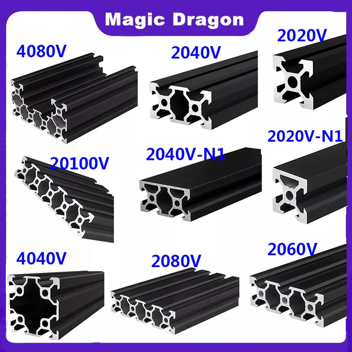 Black V-Slot Modular Aluminum Profile System – Available in 20x20, 20x40, 20x60, 20x80, 40x40, 40x80, and More