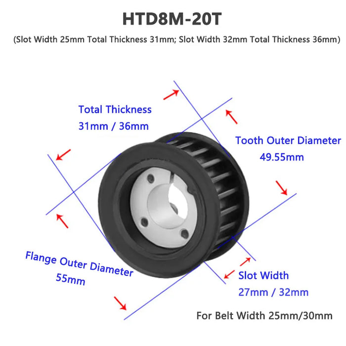 20T & 22T HTD8M Timing Pulley with Keyless Bushing - 8-20mm Bore