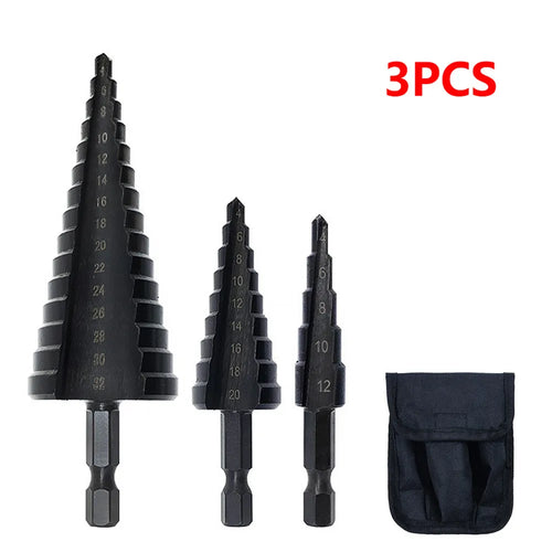 3PCS 4-32mm HSS Cobalt Step Drill Bit Set Nitrogen High Speed Steel