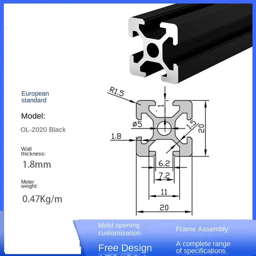 Black Modular Aluminum Profile System – Available in 20x20, 20x20N2, 20x20R, 20x40, 20x60, 30x30, 30x30N2