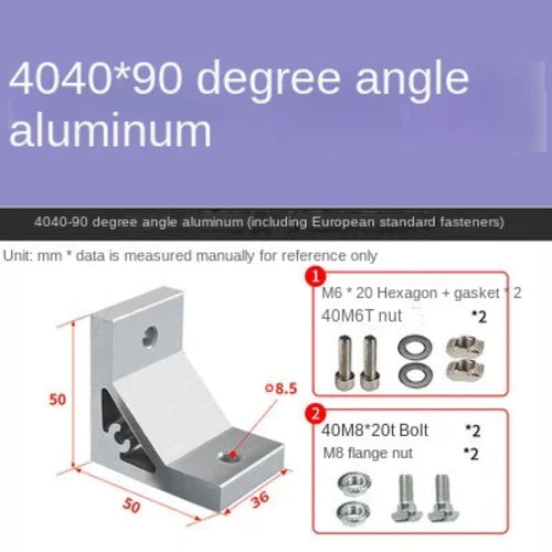 20x20 / 30x30 / 40x40 Aluminum Profile 90-Degree Corner Bracket