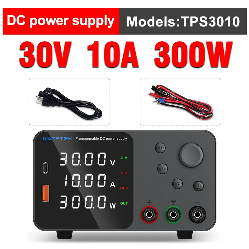 TPS Adjustable DC Bench Power Supply 30V–160V with USB-A & USB-C Digital Display Voltage Regulator