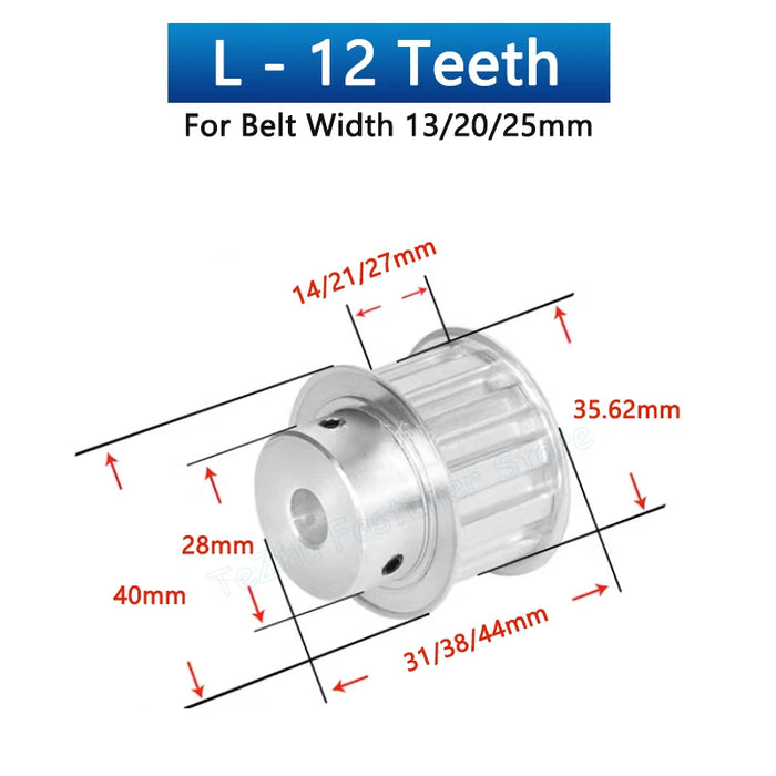 L Timing Pulley Synchronous Wheel with 12 Teeth – Aluminum Alloy