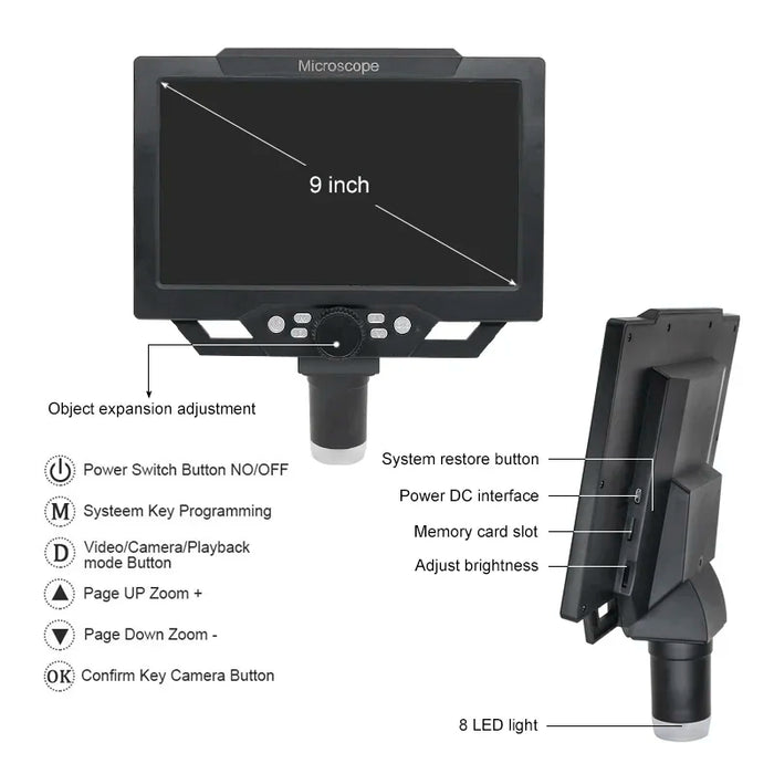 Digital USB Microscopes - Models: 1600X, 1200X, 600X USB Portable 9" 7" 4.3" LCD Video