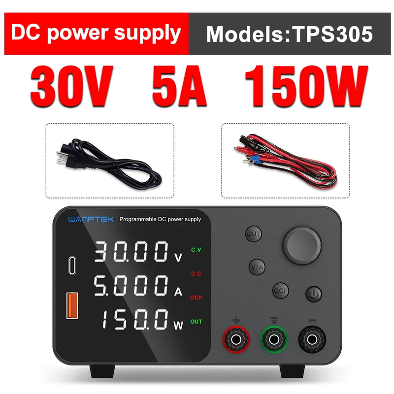 TPS Adjustable DC Bench Power Supply 30V–160V with USB-A & USB-C Digital Display Voltage Regulator