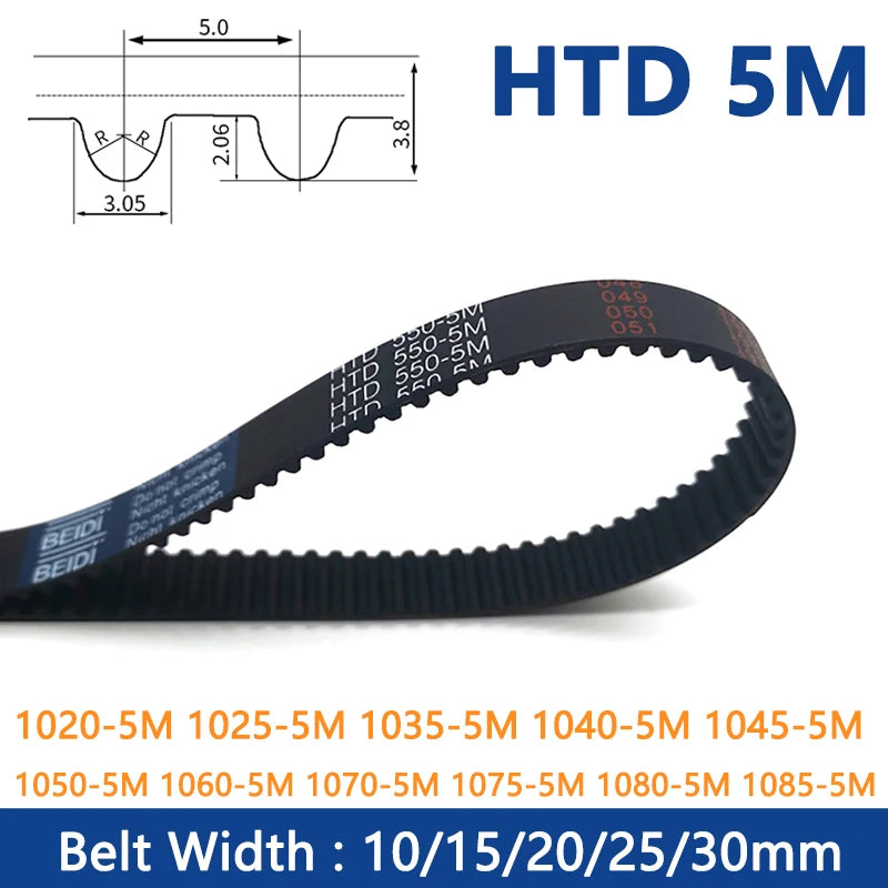 Ancho de la correa dentada HTD5M 10 15 20 25 30 mm Bucle cerrado de goma 