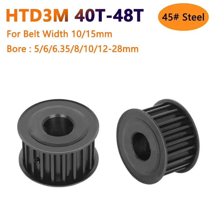 HTD3M 40 44 48 dientes negro 45# polea de sincronización de acero HTD-3M 40T 44T 