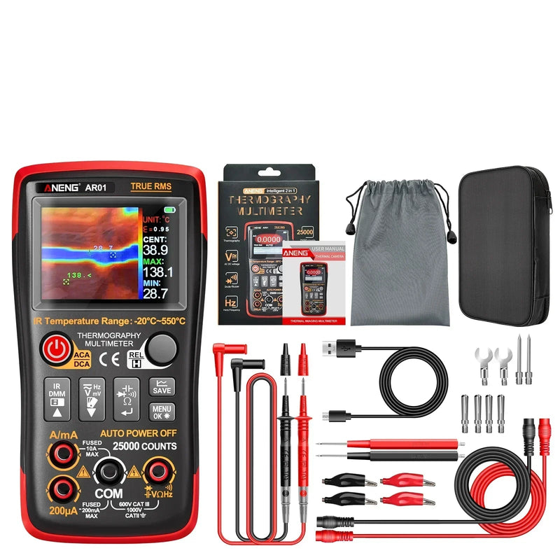 AR01 Smart Thermal Imager Multimeter – 2-in-1 Thermal Camera + 25000-Count True Meter, AC 750V / DC 1000V, 10A, 250MΩ, TFT Display, USB Rechargeable