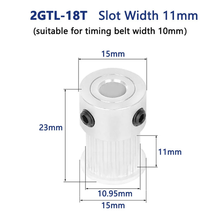 2GT GT2 Timing Pulley – K Type, 18 Teeth, 2mm Pitch, Double Flange