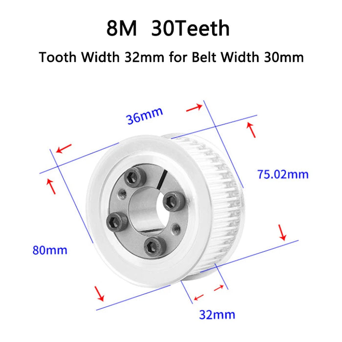 30 Teeth HTD 8M Keyless Timing Pulley with Bushing