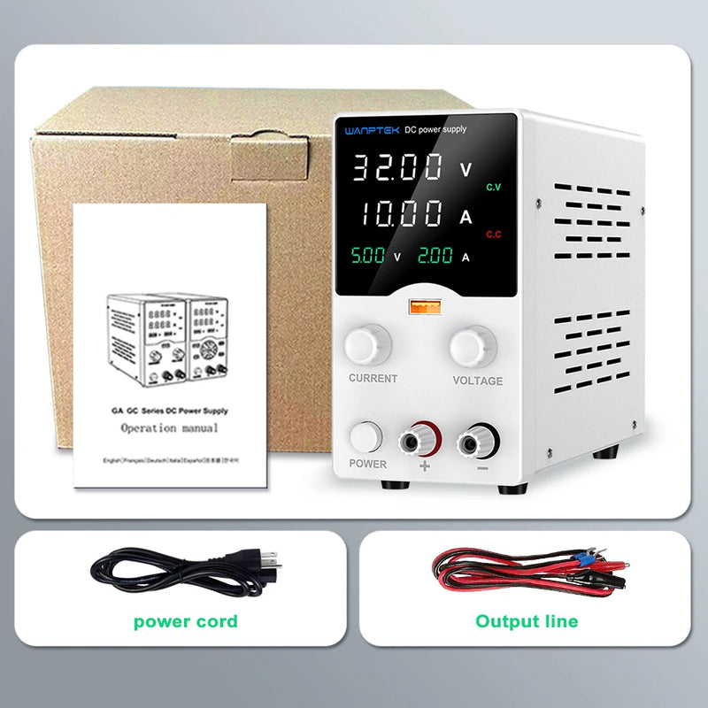 GA3010B Adjustable DC Bench Power Supply 32V 10A with USB Display – Digital Lab Voltage Regulator