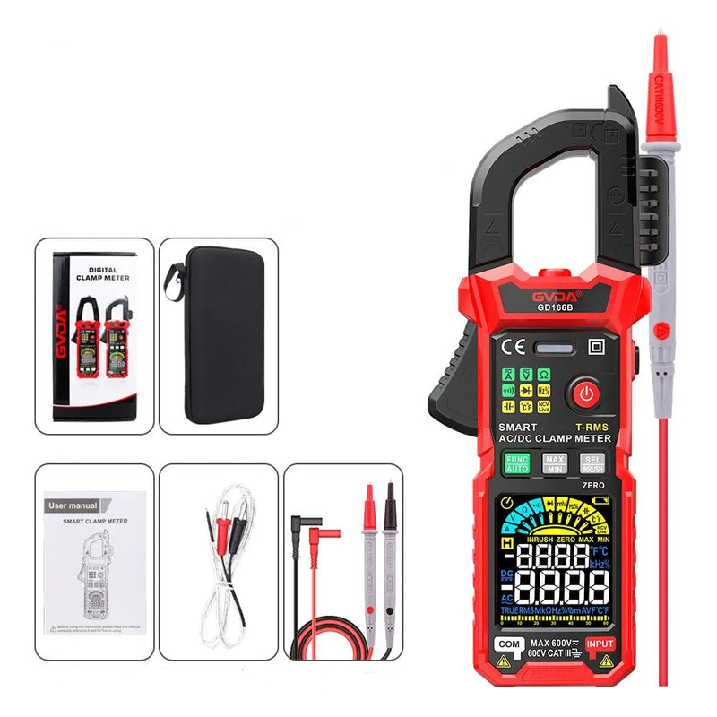 GD166B Clamp Meter – 6000 Counts True RMS, AC/DC Current 60A/600A, AC Inrush, AC/DC Voltage 600V, NCV, Frequency, Capacitance, Temperature, Live Wire