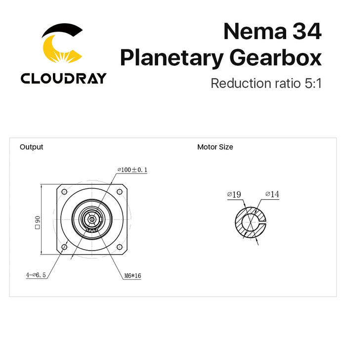 Cloudray Nema 34 Planetary Gearbox - Speed Reducer with 5:1 Ratio