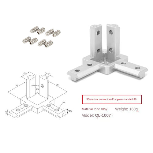 3-Way End Corner Bracket Connector for Modular Aluminum Profile System – Sizes 20x20, 30x30, 40x40