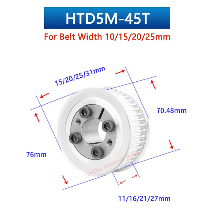 HTD 5M 45 Teeth Keyless Timing Pulley – AF Type