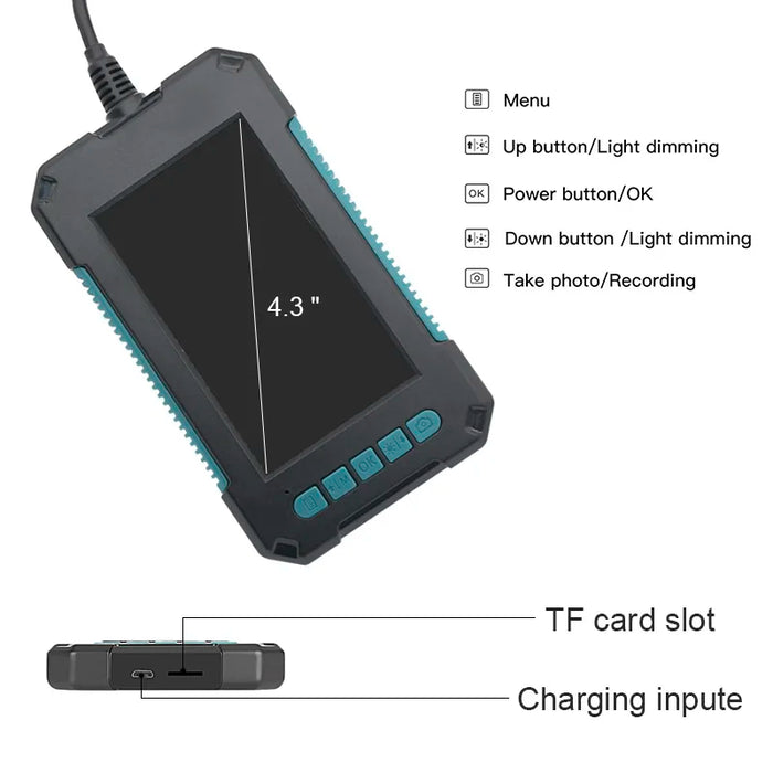 Waterproof Video Industrial Endoscope with 4.3" HD Screen – (2m, 5m, 10m Cable Options)