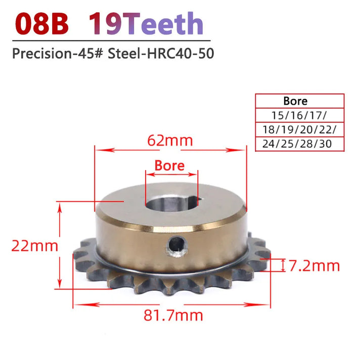 1pc 19T 08B Chain Gear 19 Teeth Precision Industrial Drive Sprocket