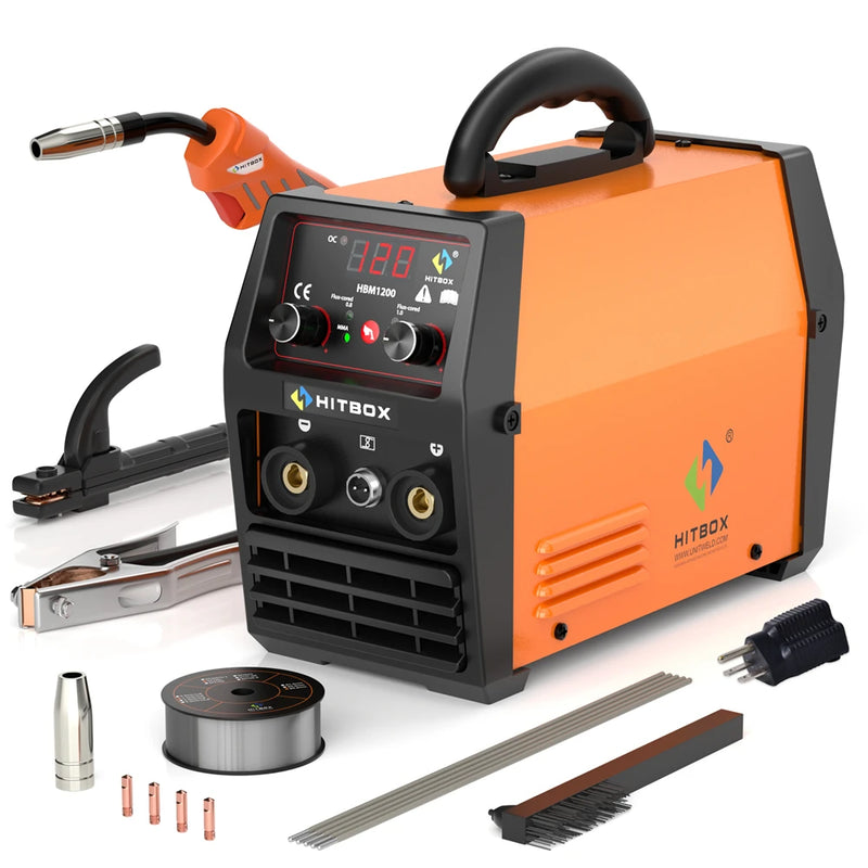 220V HITBOX HBM1200 Welding Machine – MIG/TIG Inverter Welder with Torch, Gasless Arc Welding, Supports 0.8–1.0 mm Wire