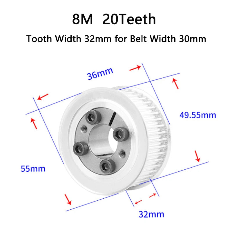 20T HTD 8M Timing Pulley – Keyless Bushing