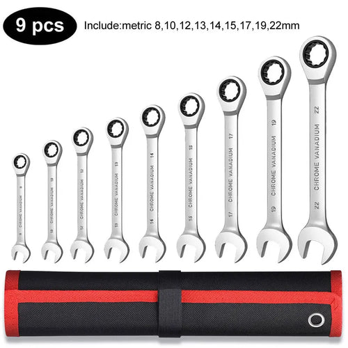 Ratcheting Combination Wrench Set,12 Point Box End and Open End Wrench