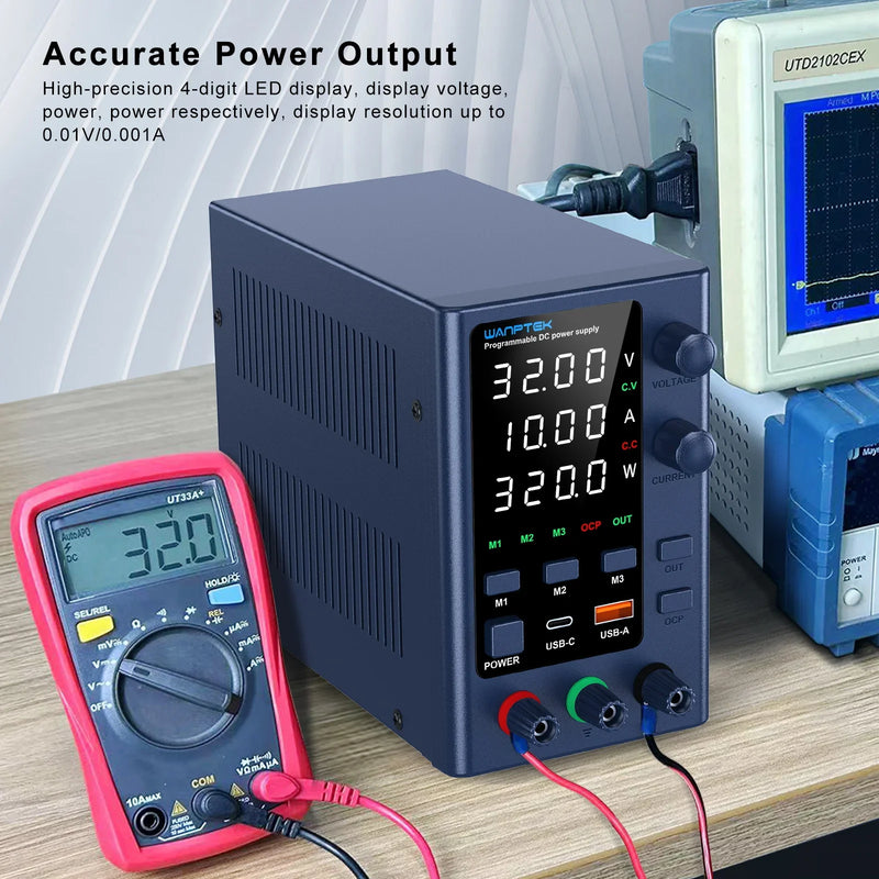 GA3010B Adjustable DC Bench Power Supply 32V 10A with USB Display – Digital Lab Voltage Regulator