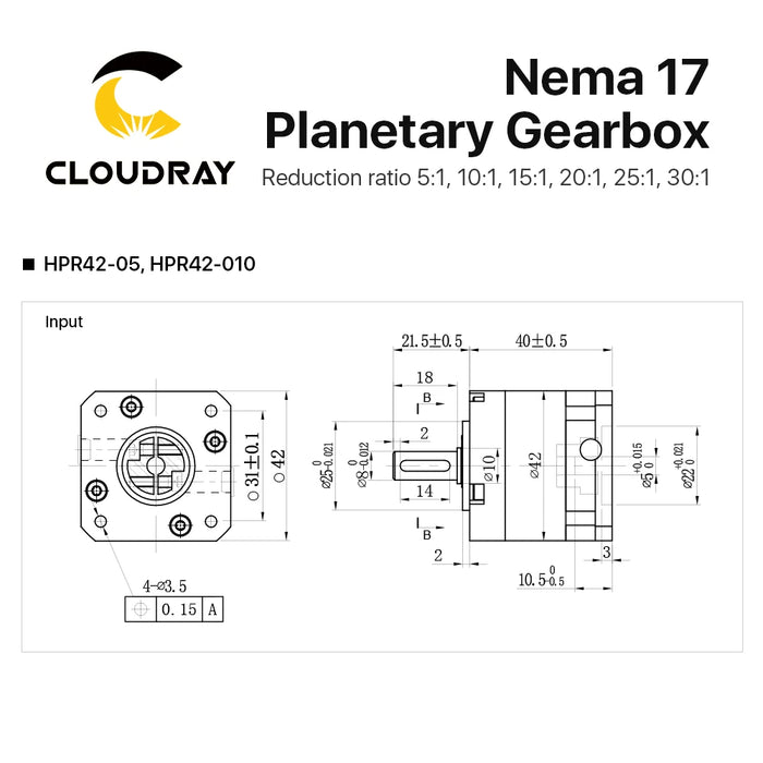 Cloudray Nema 17 Planetary Gearbox - Speed Reducer with Ratios 5:1, 10:1, 15:1, 20:1, 25:1, 30:1