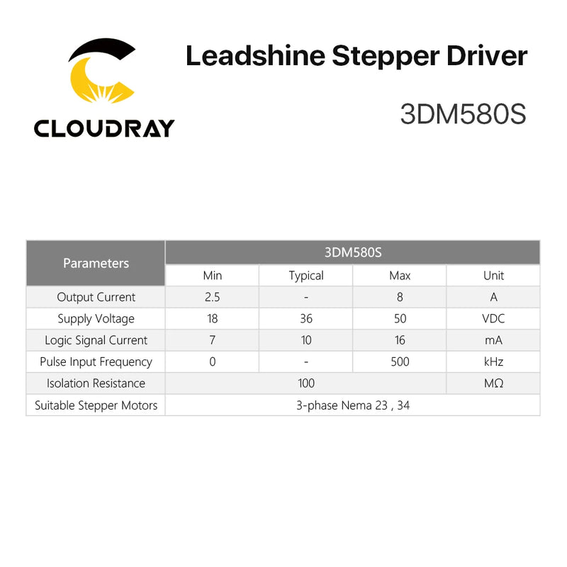 Cloudray Leadshine NEMA 23 3-Phase Stepper Motor Kit 0.9–1.3N.m 3DM580S