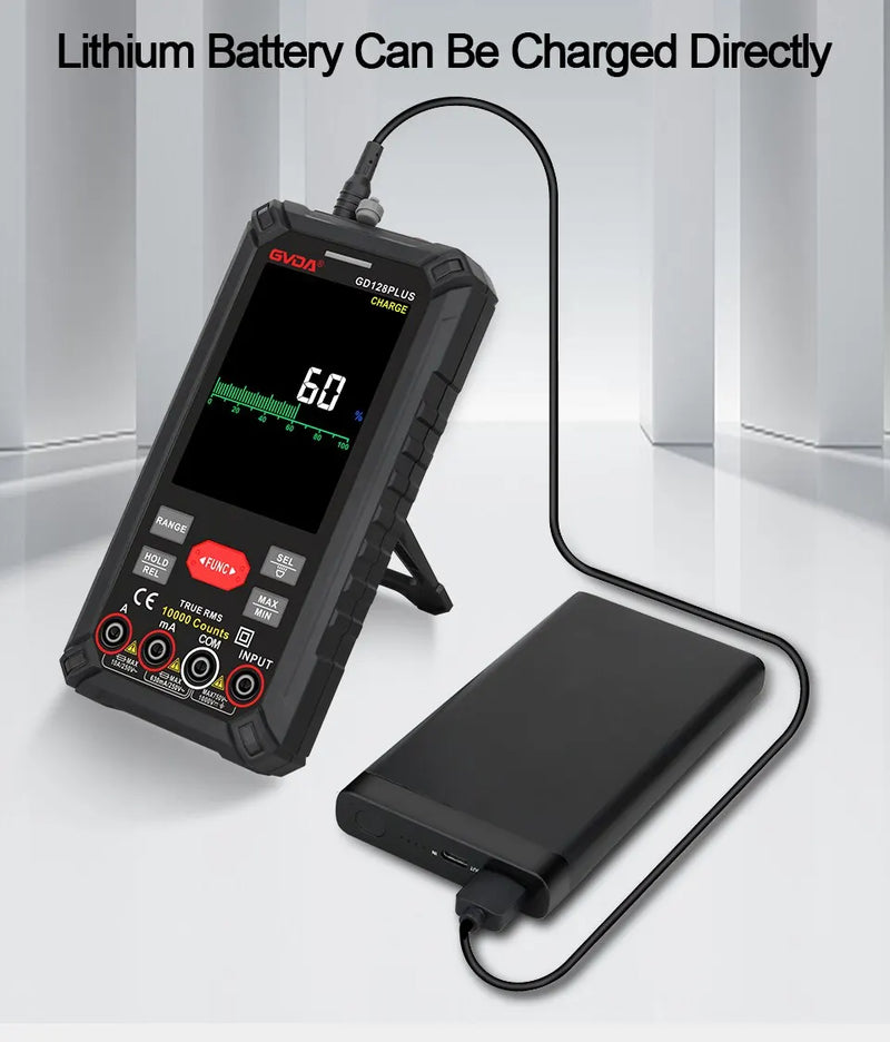 GD128PLUS Smart Rechargeable Digital Multimeter – 9999 Counts True RMS, Color LCD, Auto Range, DC 999.9V / AC 750V, 9.999A, NCV, Frequency, Capacitance, Temp