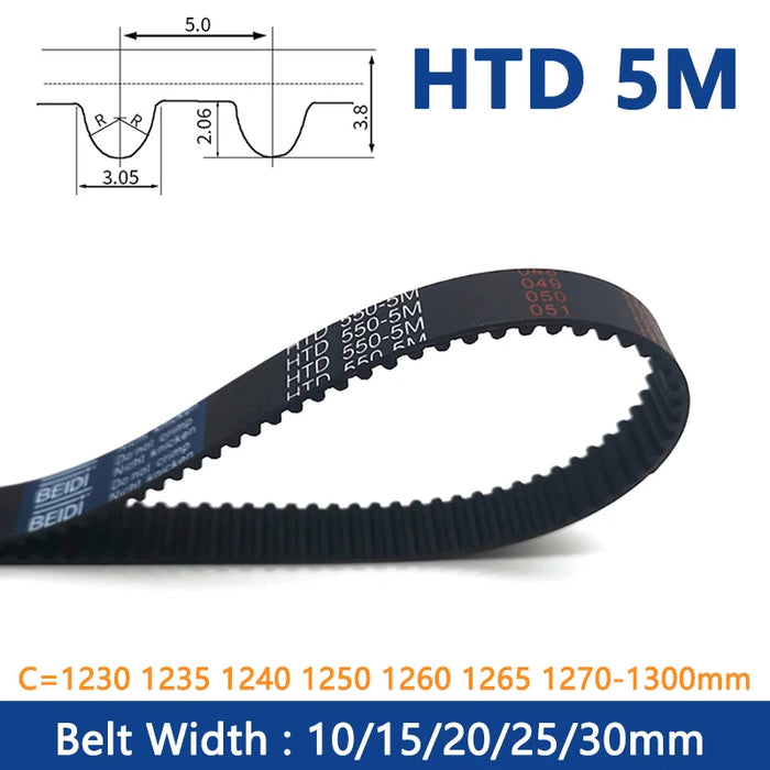 HTD 5M Timing Belt Rubber Closed Loop Synchronous Belt – Perimeter: 1230-1300 mm