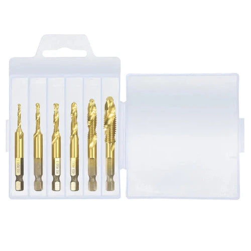 Juego de brocas para grifo, vástago hexagonal, rosca de tornillo HSS chapada en titanio, 1/6 Uds. 