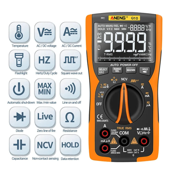 Q10 Digital Multimeter 9999 Counts True RMS Analog Tester