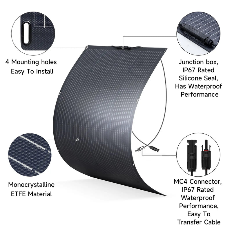 Flexible Solar Panel 100W 200W – Monocrystalline ETFE 25% Efficiency Bendable Solar Panel for RV Boat Roof